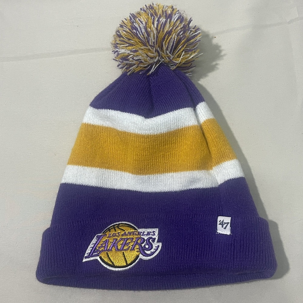 47 Brand Los Angeles Lakers Cuffed Knit Tri-color Pompom Beanie Game Gear OSFM